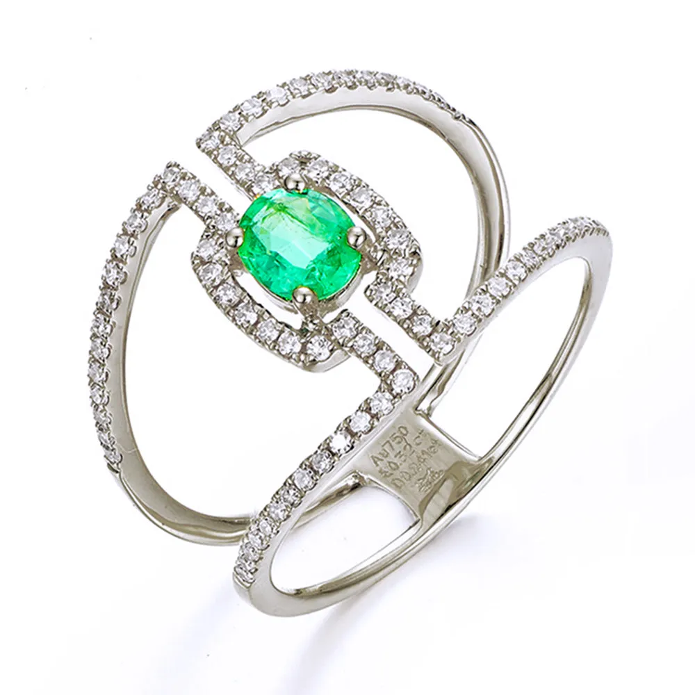Oval Cut Emerald Diamond Double Band Ring