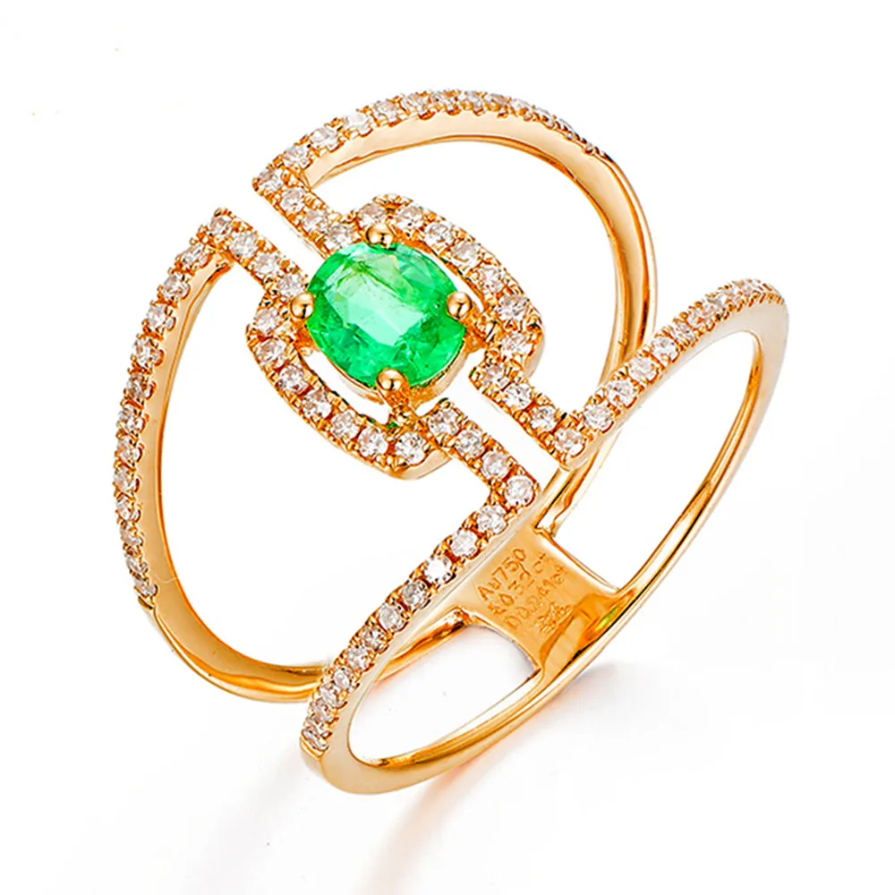 Oval Cut Emerald Diamond Double Band Ring