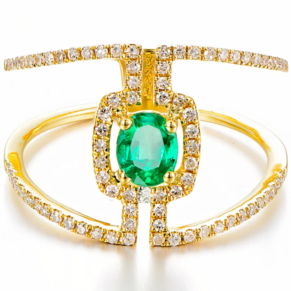 Oval Cut Emerald Diamond Double Band Ring