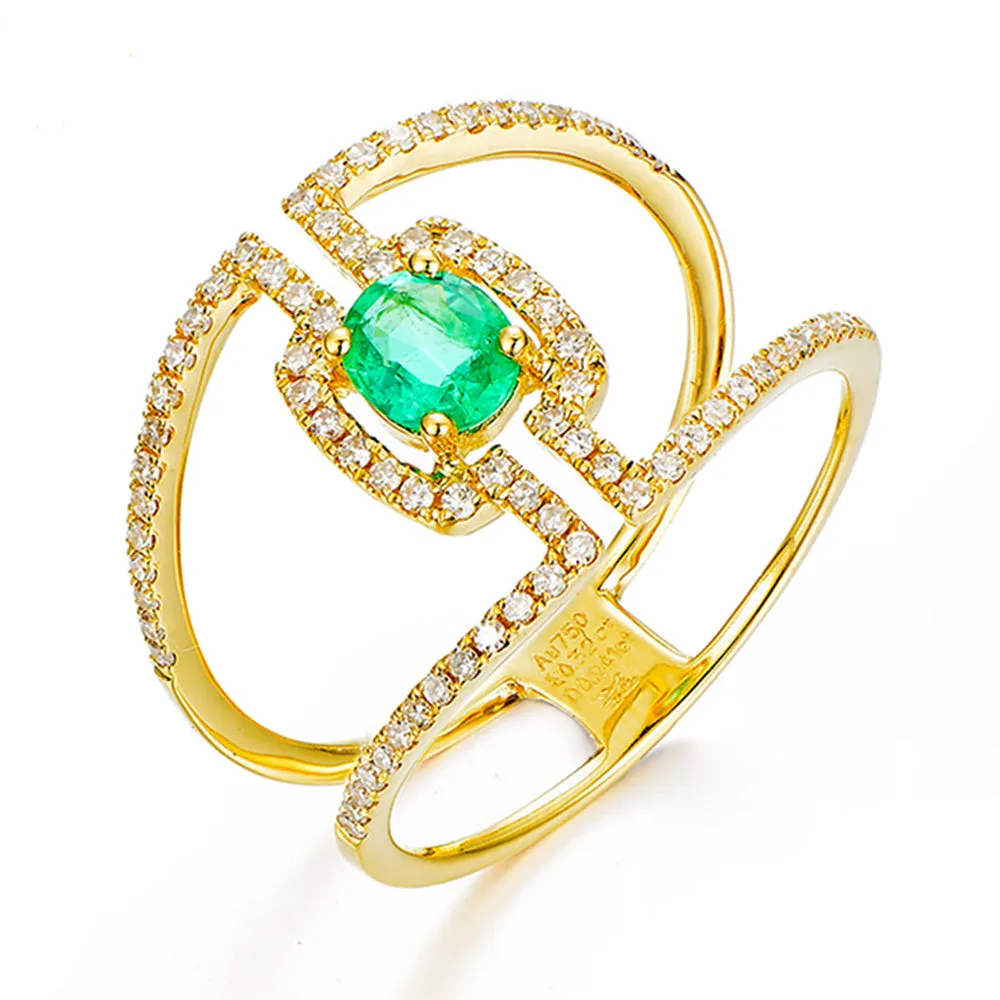 Oval Cut Emerald Diamond Double Band Ring