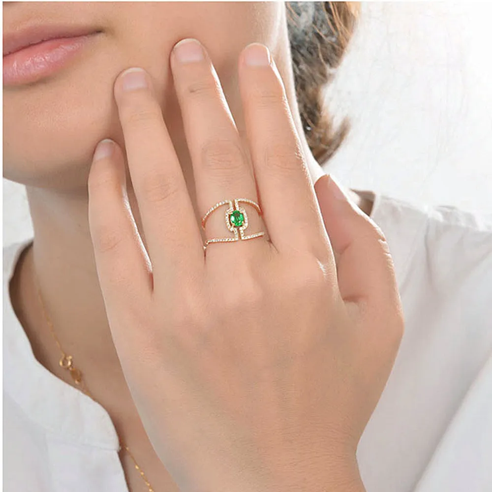 Oval Cut Emerald Diamond Double Band Ring