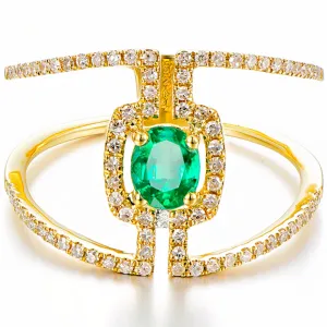 Oval Cut Emerald Diamond Double Band Ring