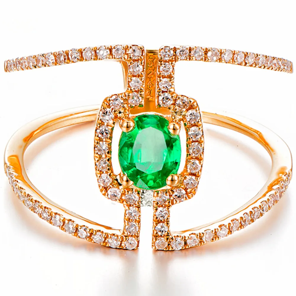Oval Cut Emerald Diamond Double Band Ring