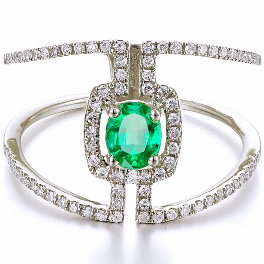 Oval Cut Emerald Diamond Double Band Ring