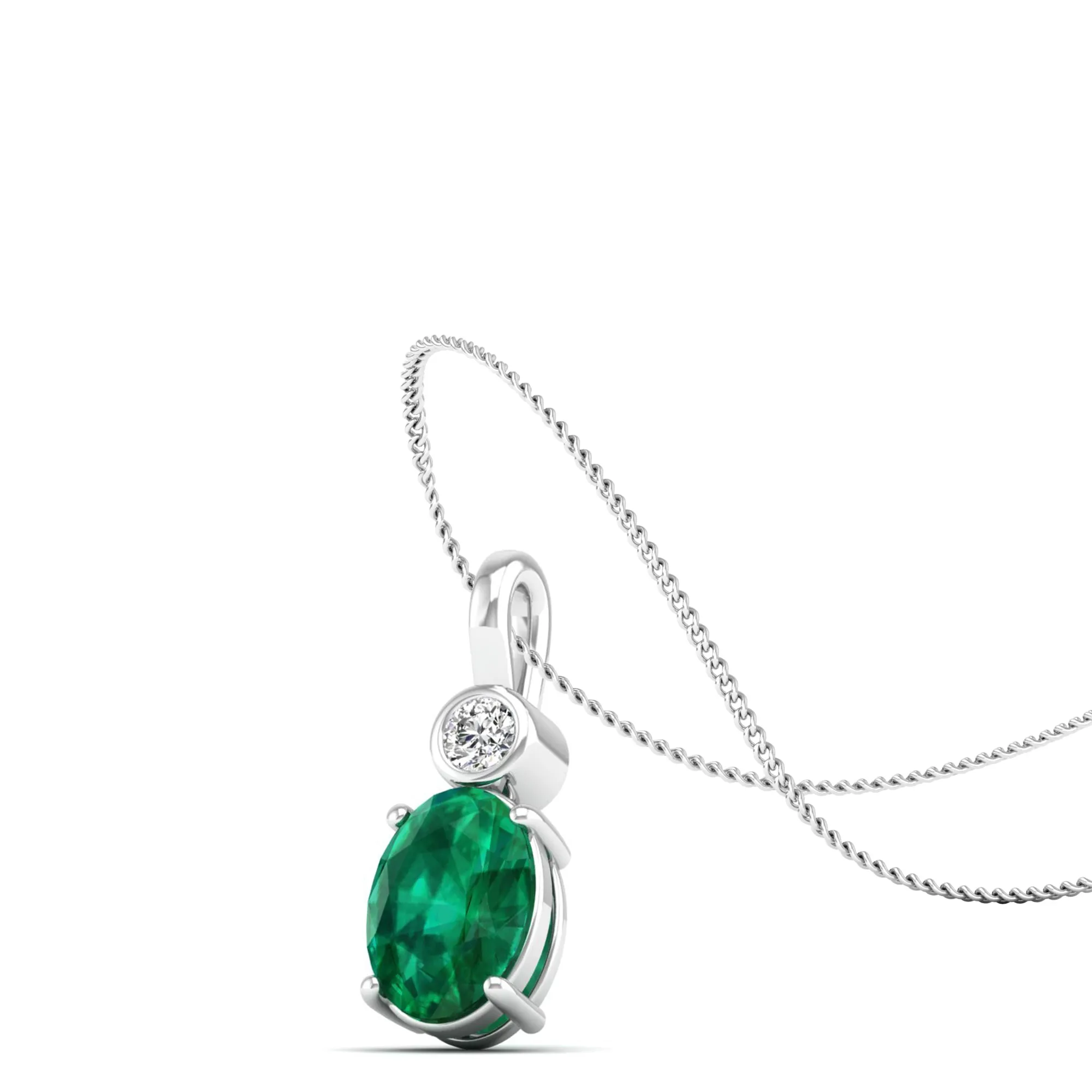 Oval Emerald and Bezel Set Accent Diamond Pendant