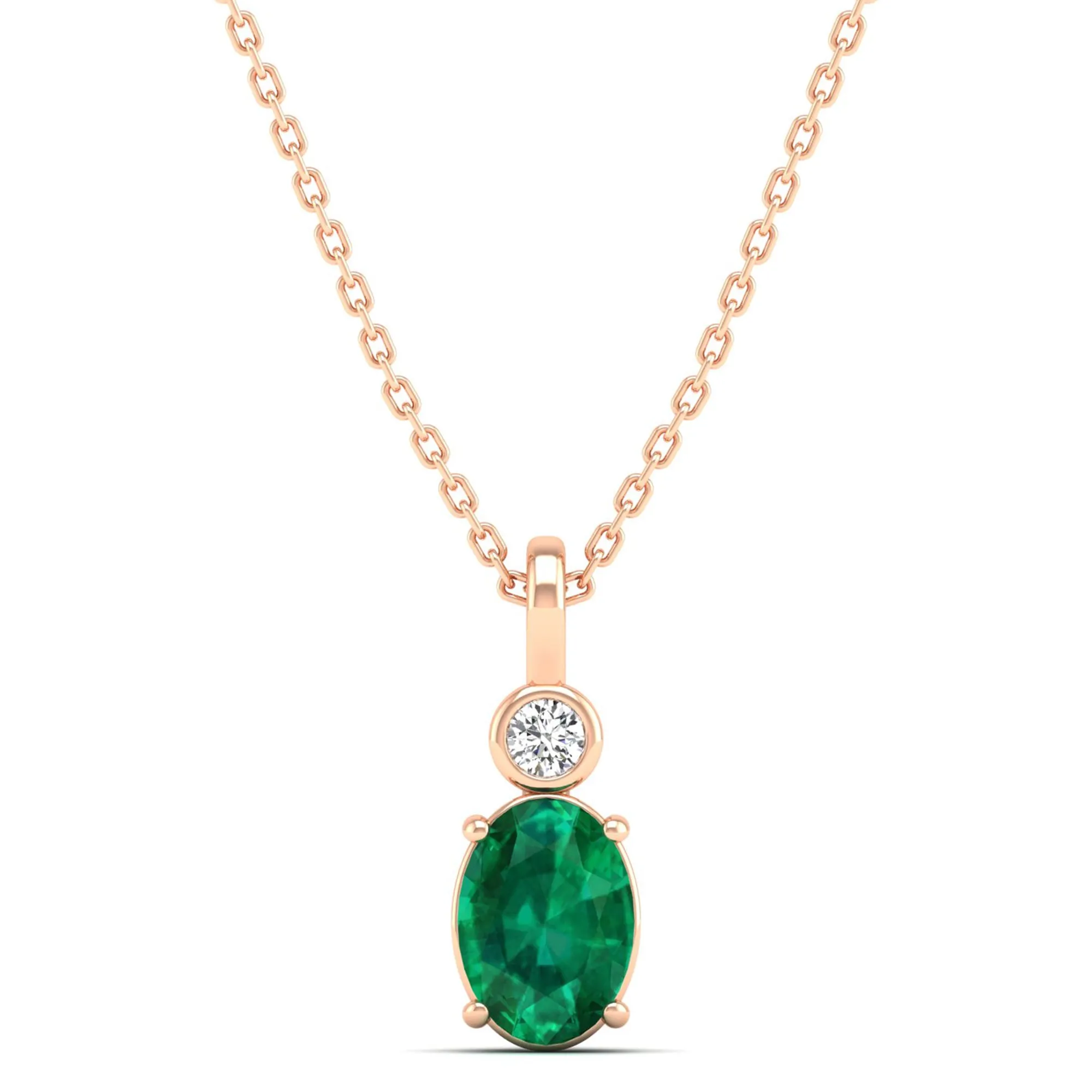 Oval Emerald and Bezel Set Accent Diamond Pendant