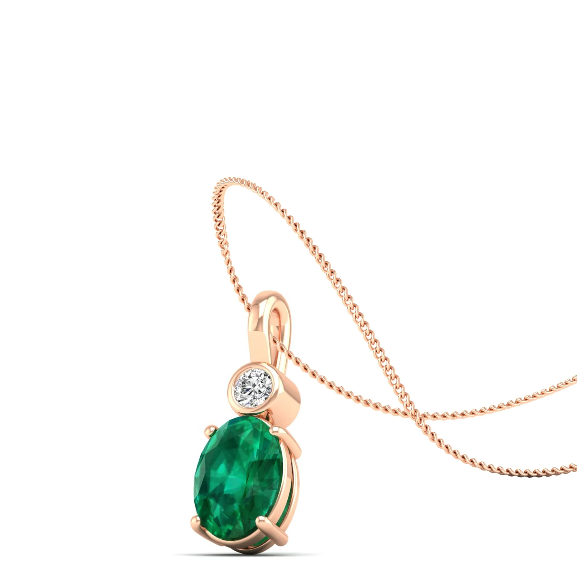Oval Emerald and Bezel Set Accent Diamond Pendant