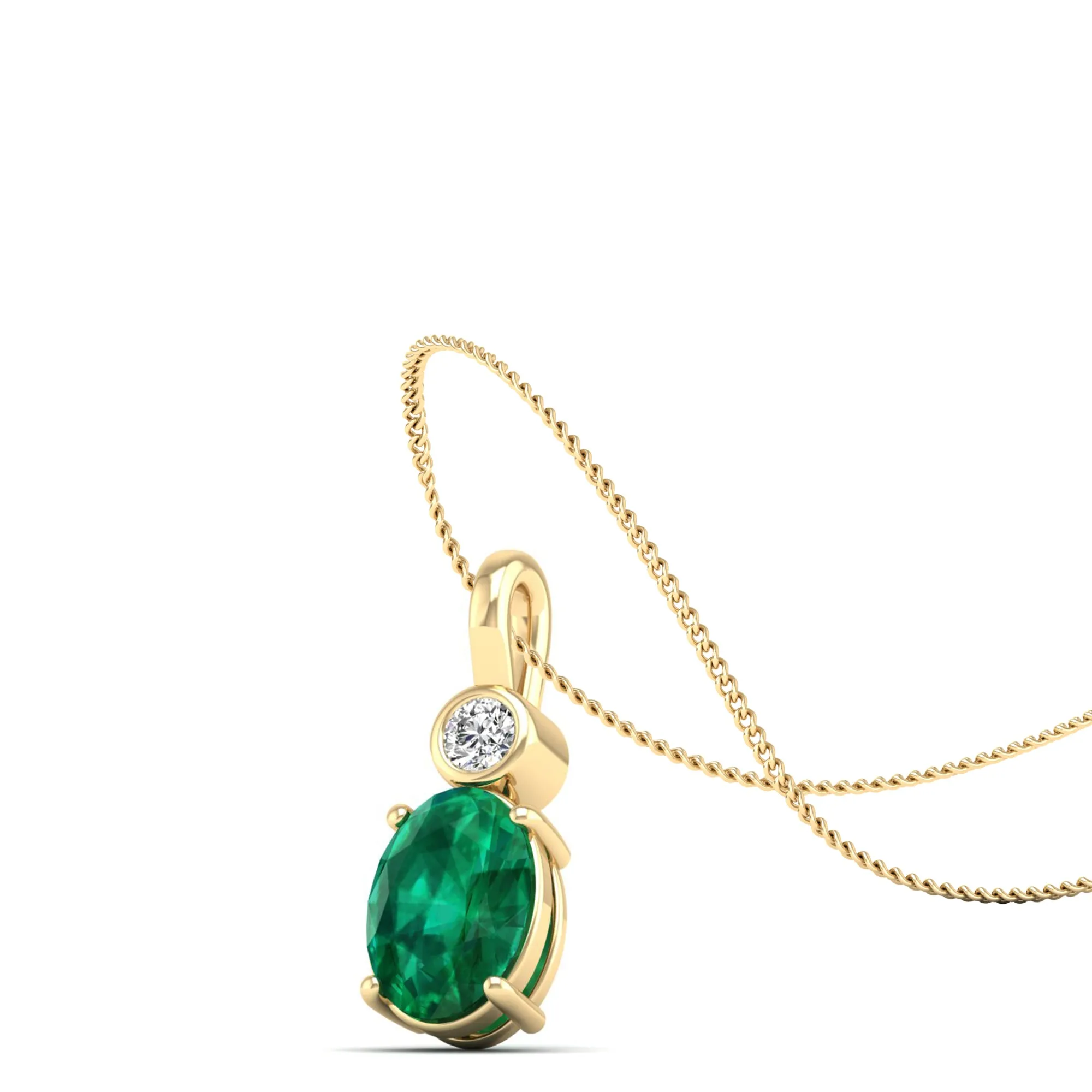 Oval Emerald and Bezel Set Accent Diamond Pendant
