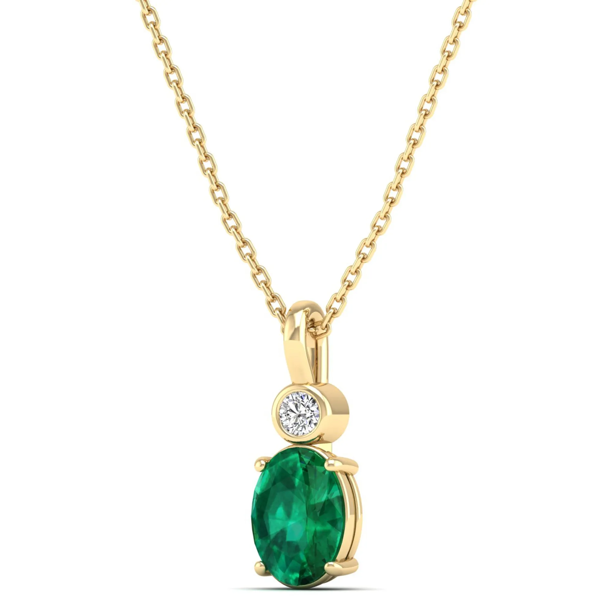 Oval Emerald and Bezel Set Accent Diamond Pendant