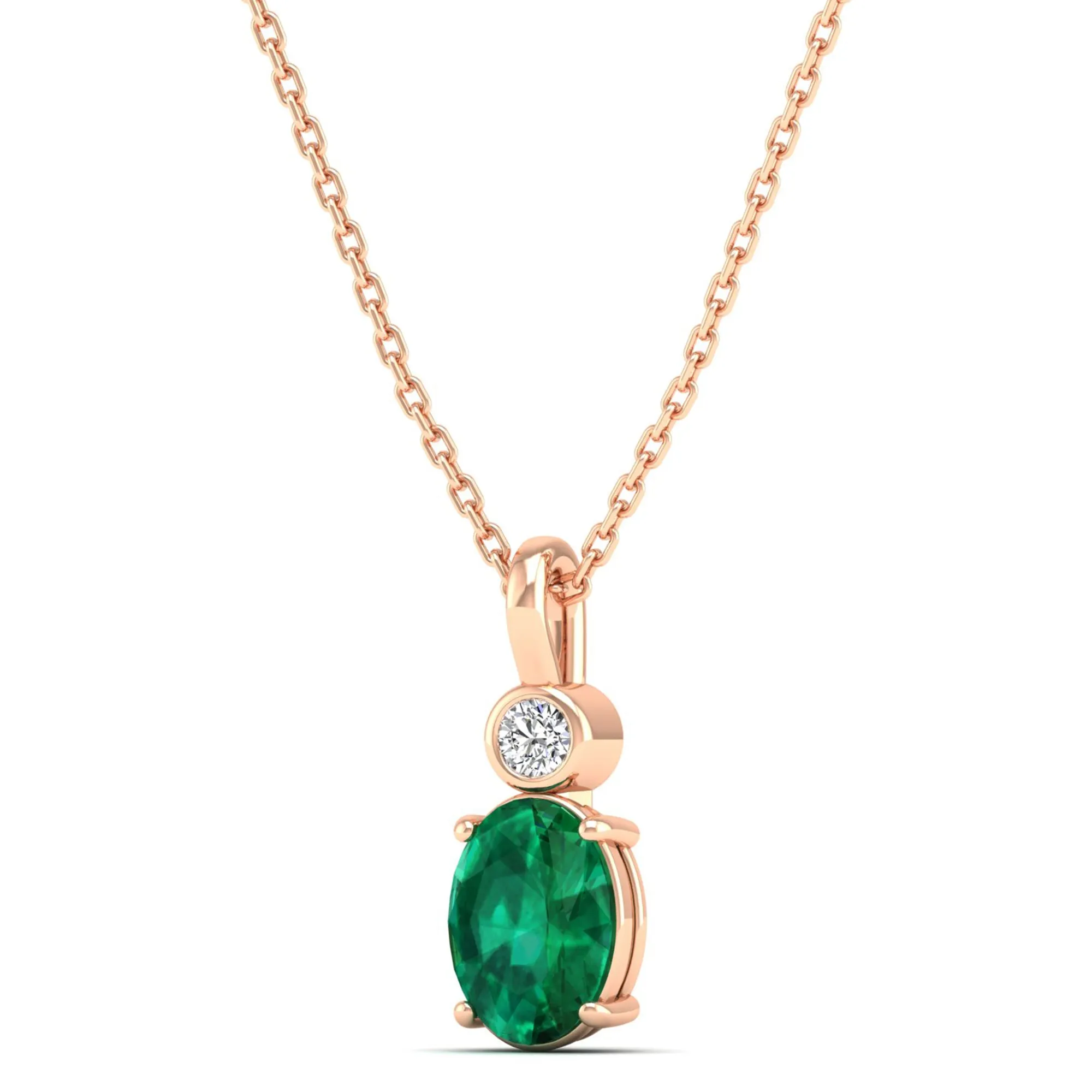 Oval Emerald and Bezel Set Accent Diamond Pendant