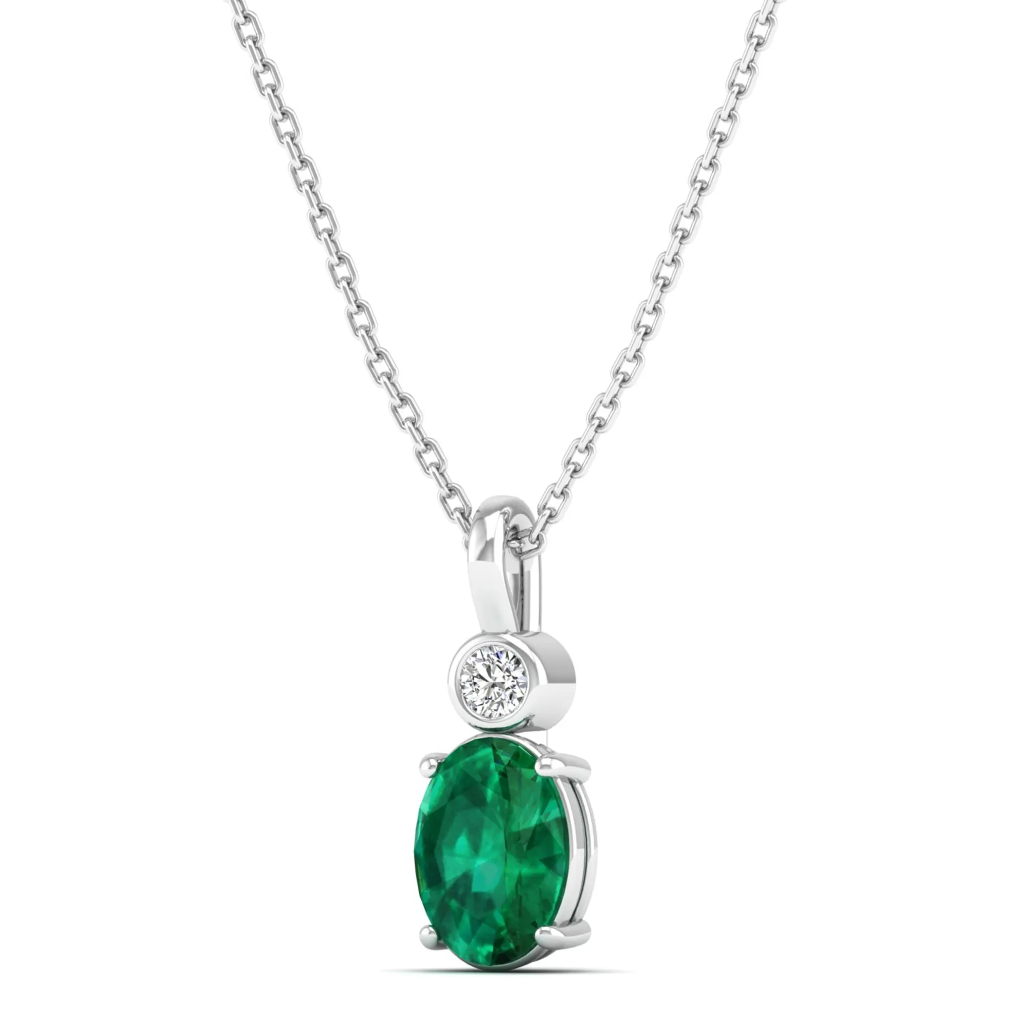 Oval Emerald and Bezel Set Accent Diamond Pendant