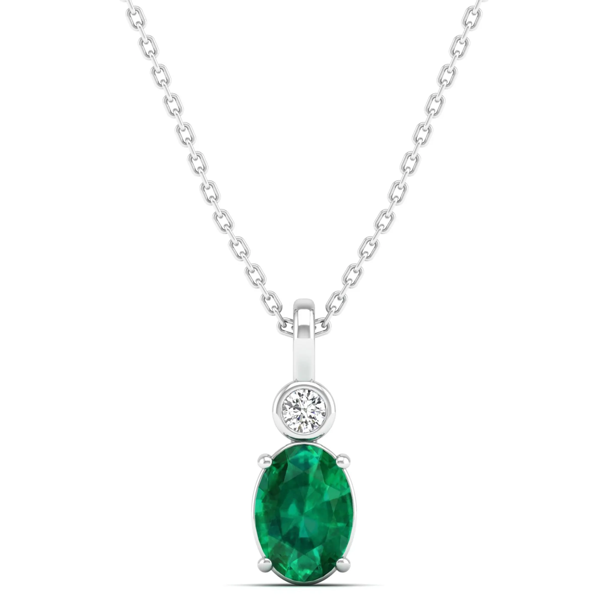 Oval Emerald and Bezel Set Accent Diamond Pendant