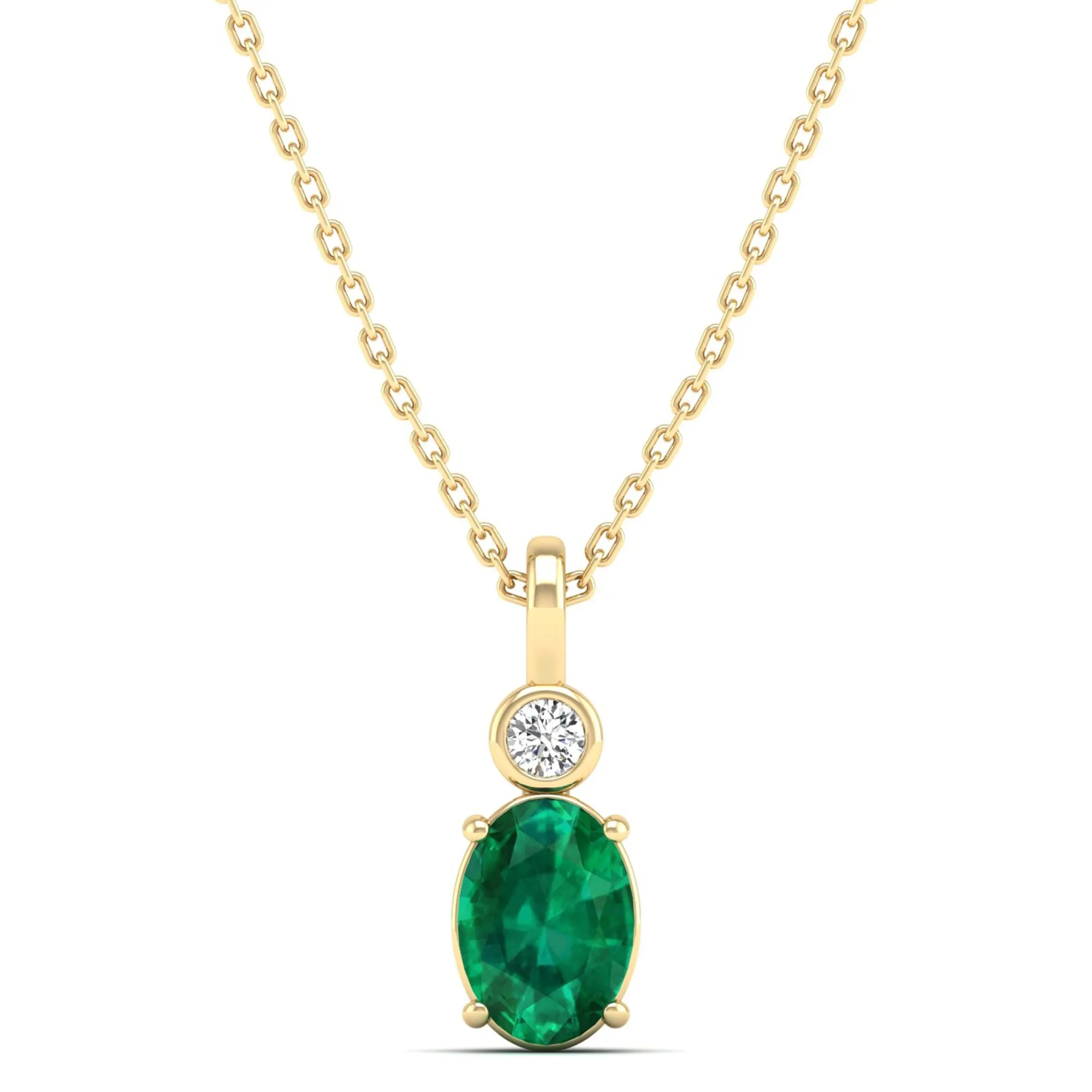 Oval Emerald and Bezel Set Accent Diamond Pendant