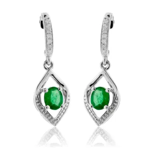 Oval Shaped Emerald Dangle Style Earrings