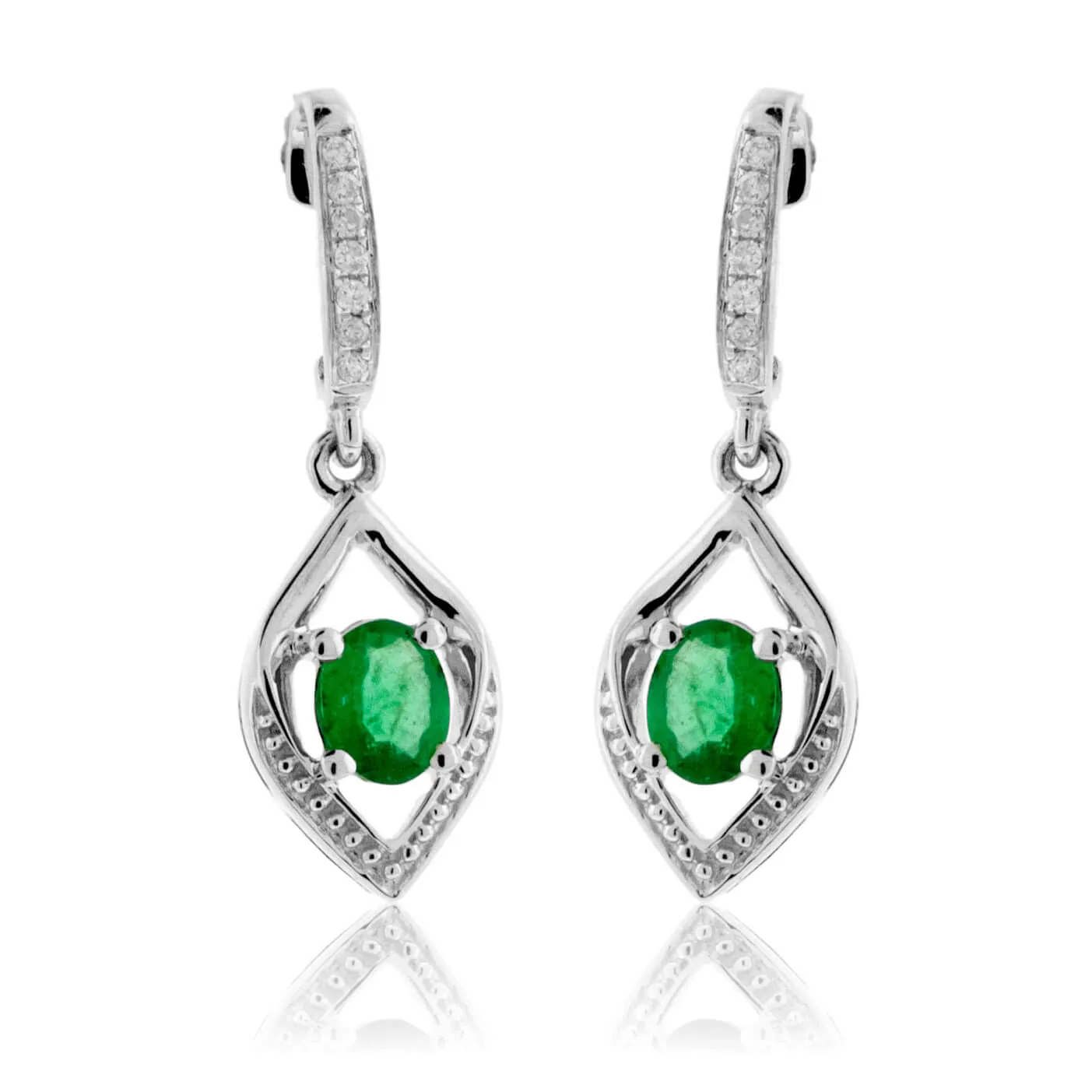 Oval Shaped Emerald Dangle Style Earrings