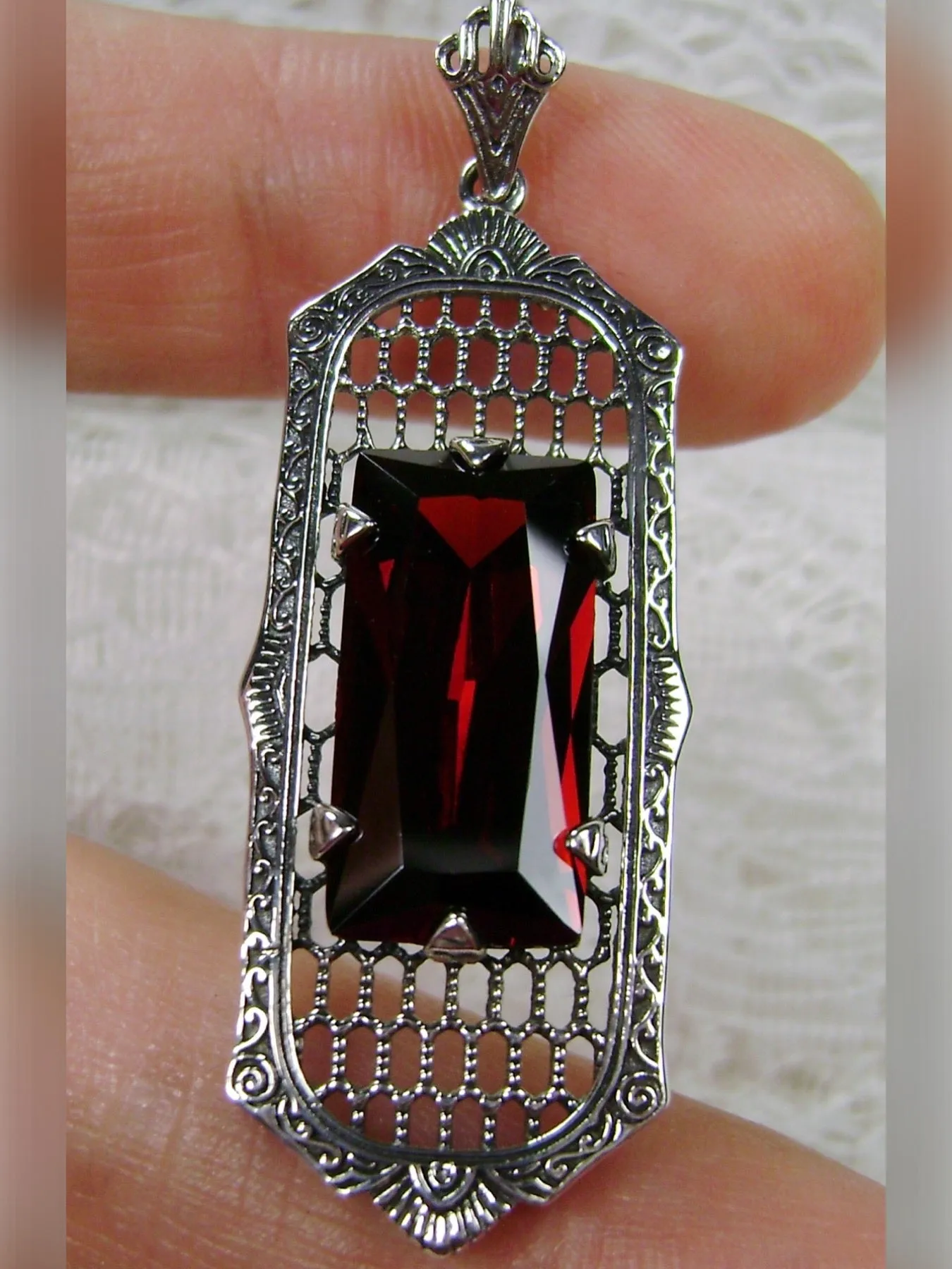 P16, Art Deco Pendant, Baguette Gem, 1930s Reproduction Jewelry, Baguette P16
