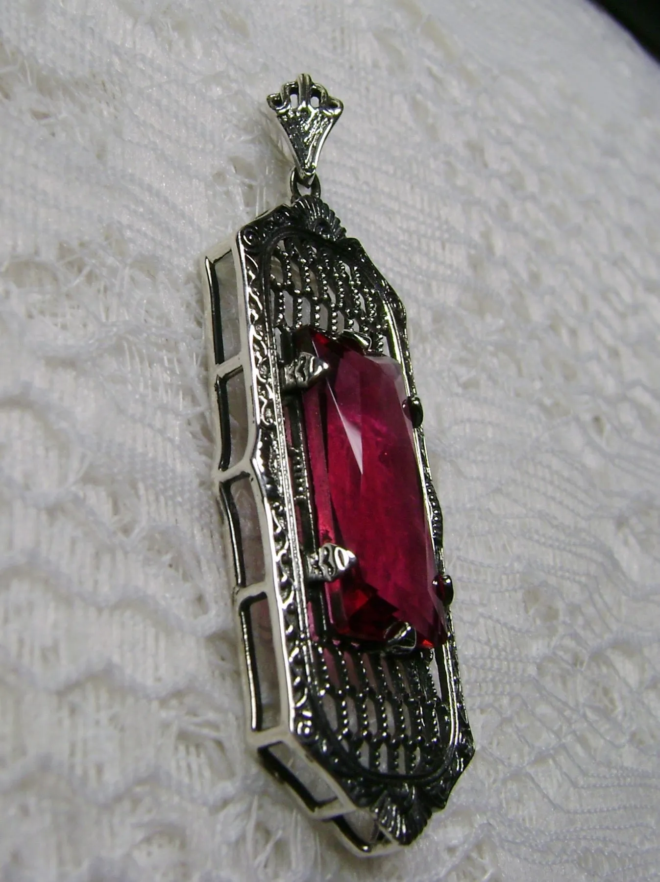 P16, Art Deco Pendant, Baguette Gem, 1930s Reproduction Jewelry, Baguette P16