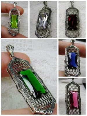 P16, Art Deco Pendant, Baguette Gem, 1930s Reproduction Jewelry, Baguette P16