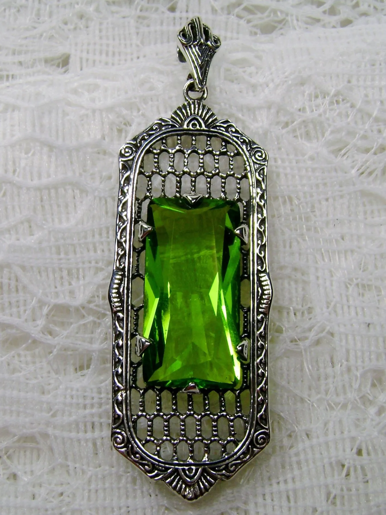 P16, Art Deco Pendant, Baguette Gem, 1930s Reproduction Jewelry, Baguette P16