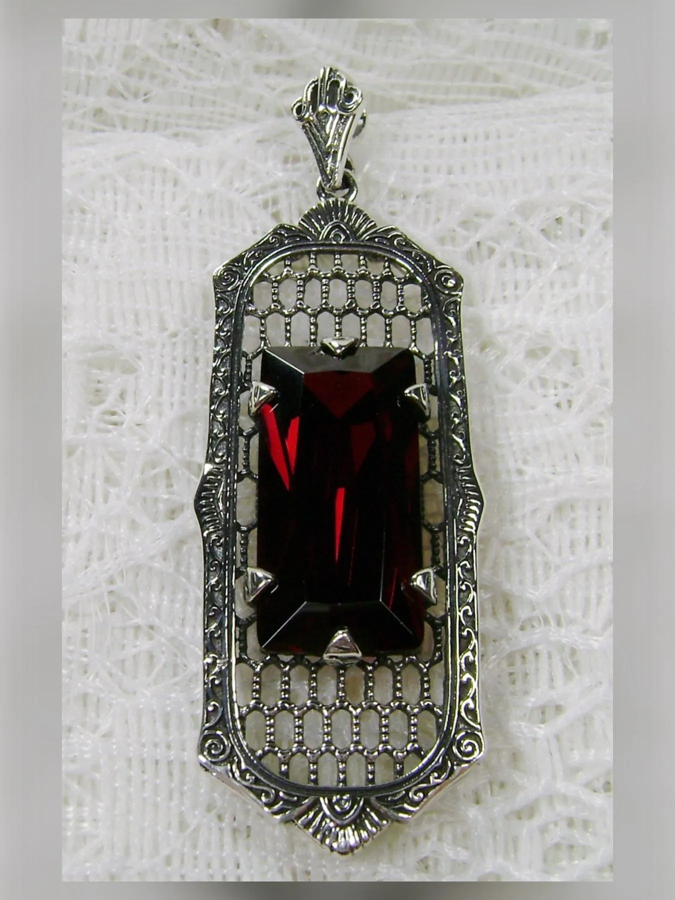 P16, Art Deco Pendant, Baguette Gem, 1930s Reproduction Jewelry, Baguette P16