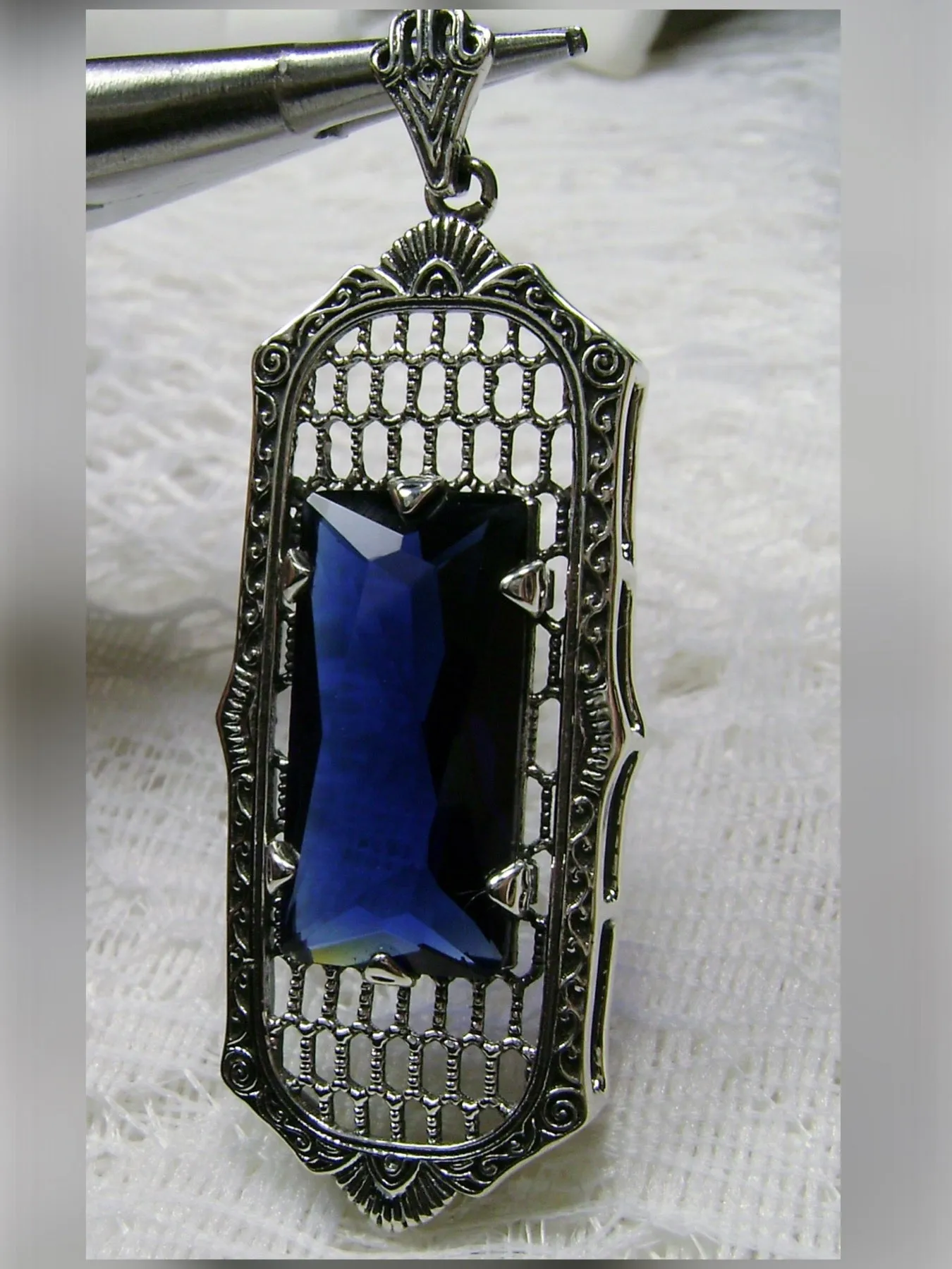 P16, Art Deco Pendant, Baguette Gem, 1930s Reproduction Jewelry, Baguette P16