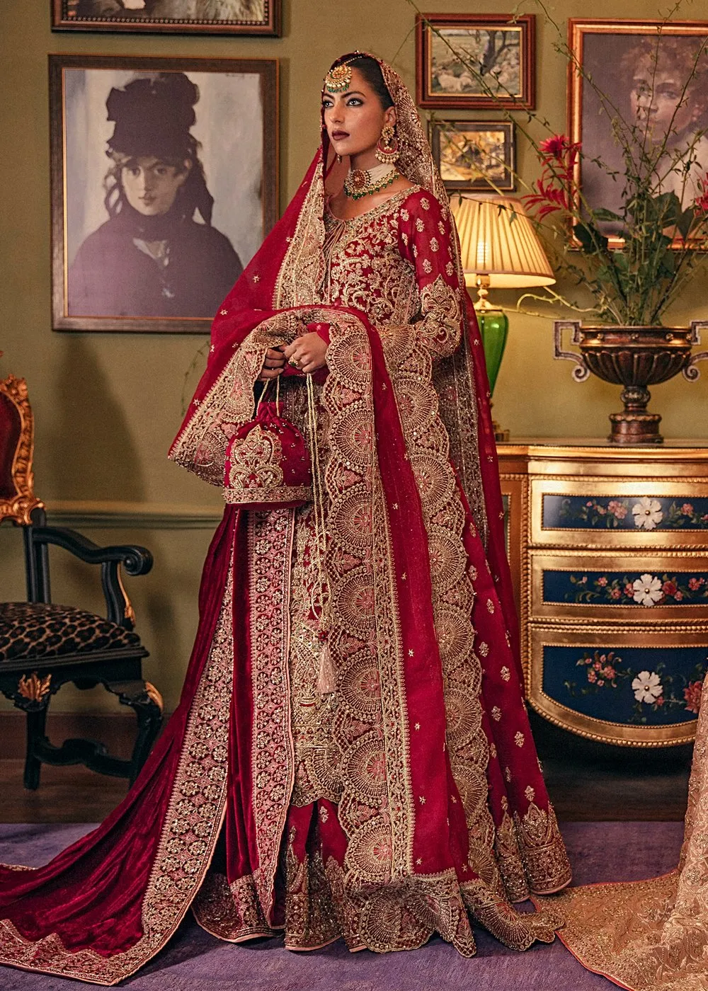 Pakistani Heavy Bridal Wedding Lehnga in Red Color #Y6182