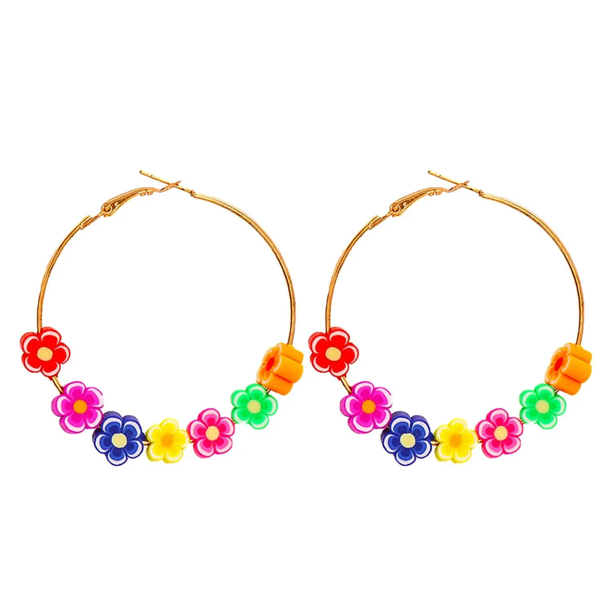 Pastel & 18K Gold-Plated Flowers Hoop Earrings