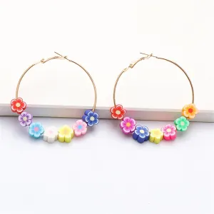 Pastel & 18K Gold-Plated Flowers Hoop Earrings