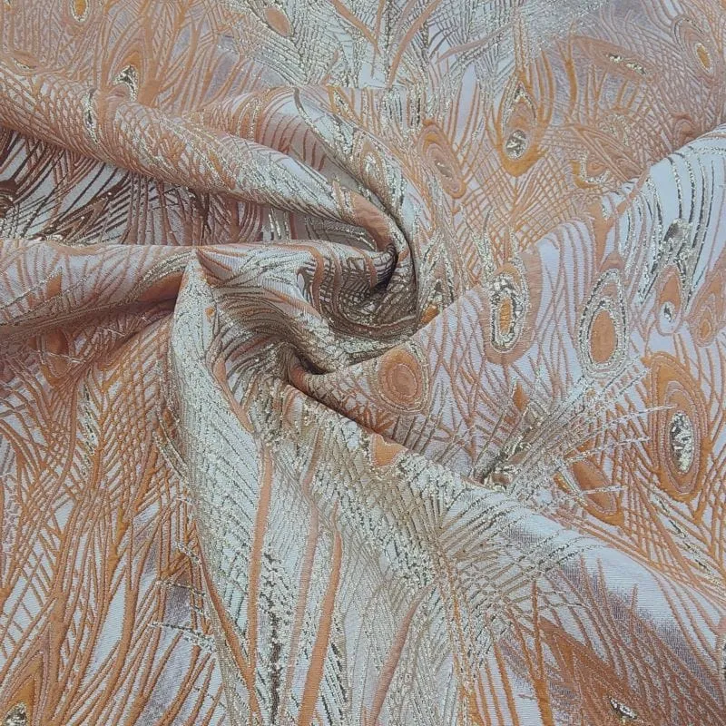 Peacock Brocade Fabric Orange 150cm