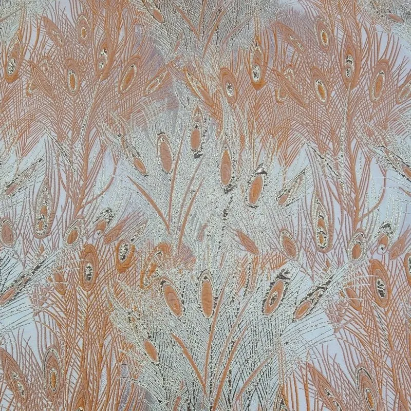 Peacock Brocade Fabric Orange 150cm