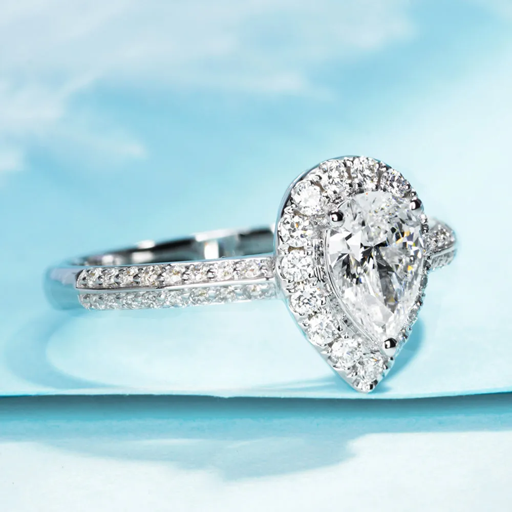 Pear Cut GIA Diamond Halo Engagement Ring