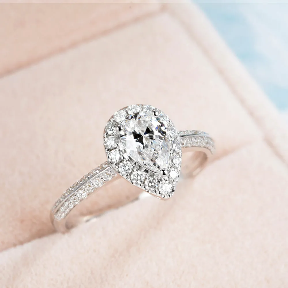 Pear Cut GIA Diamond Halo Engagement Ring