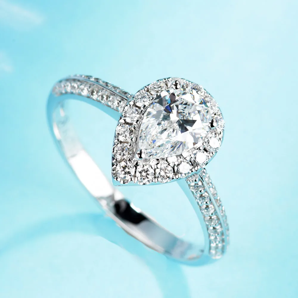 Pear Cut GIA Diamond Halo Engagement Ring