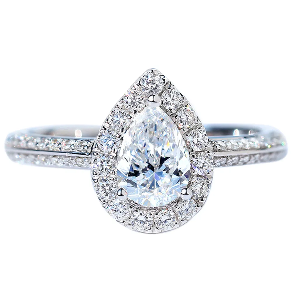 Pear Cut GIA Diamond Halo Engagement Ring