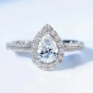 Pear Cut GIA Diamond Halo Engagement Ring
