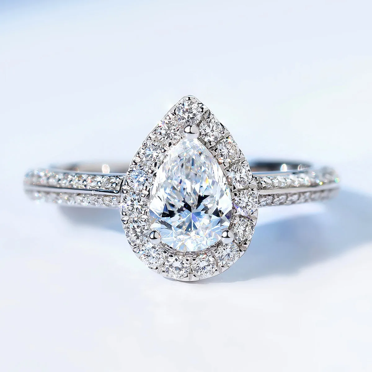 Pear Cut GIA Diamond Halo Engagement Ring