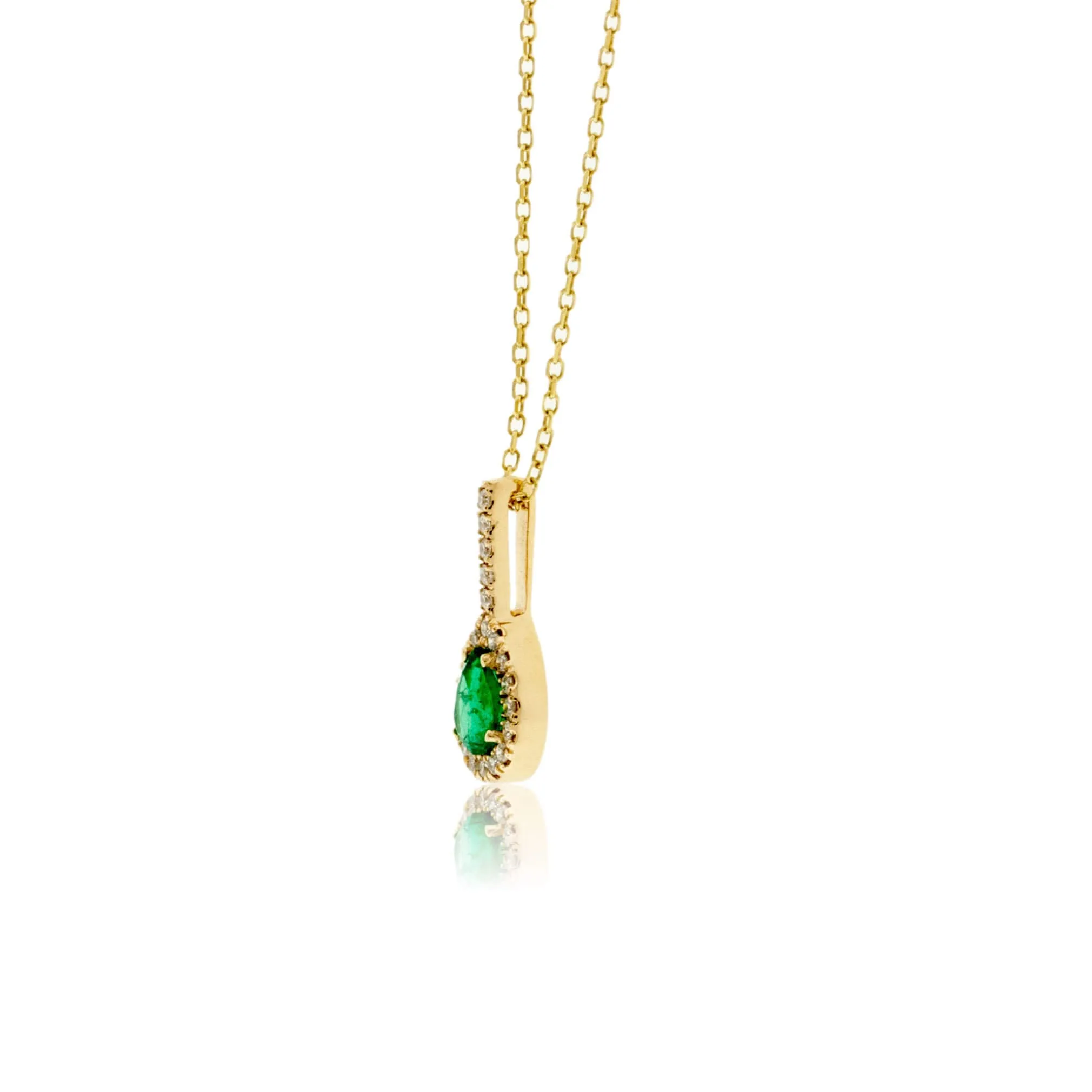Pear Shaped Emerald Pendant with Diamond Halo