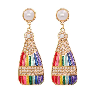 Pearl & Enamel 18K Gold-Plated Sparkling Champagne Drop Earrings