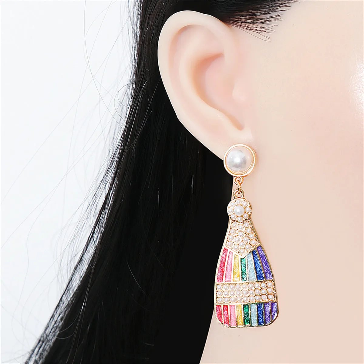 Pearl & Enamel 18K Gold-Plated Sparkling Champagne Drop Earrings