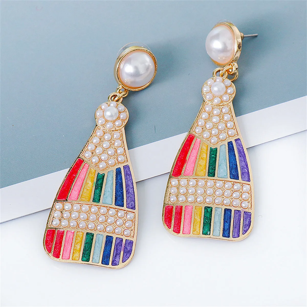 Pearl & Enamel 18K Gold-Plated Sparkling Champagne Drop Earrings