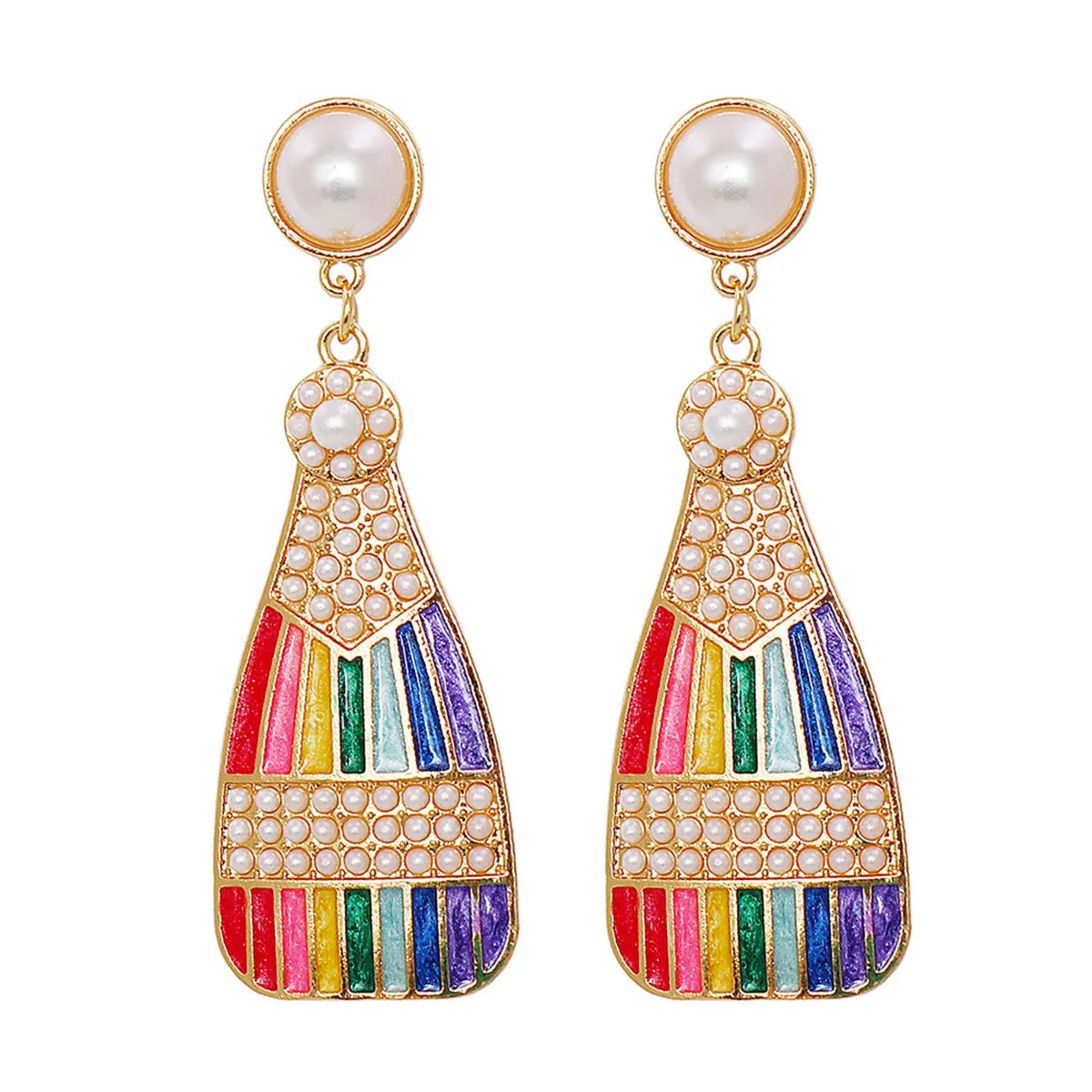 Pearl & Enamel 18K Gold-Plated Sparkling Champagne Drop Earrings