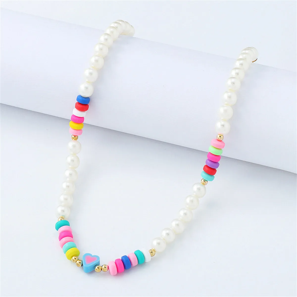 Pearl & Multicolor Polymer Clay 18K Gold-Plated Heart Beaded Necklace