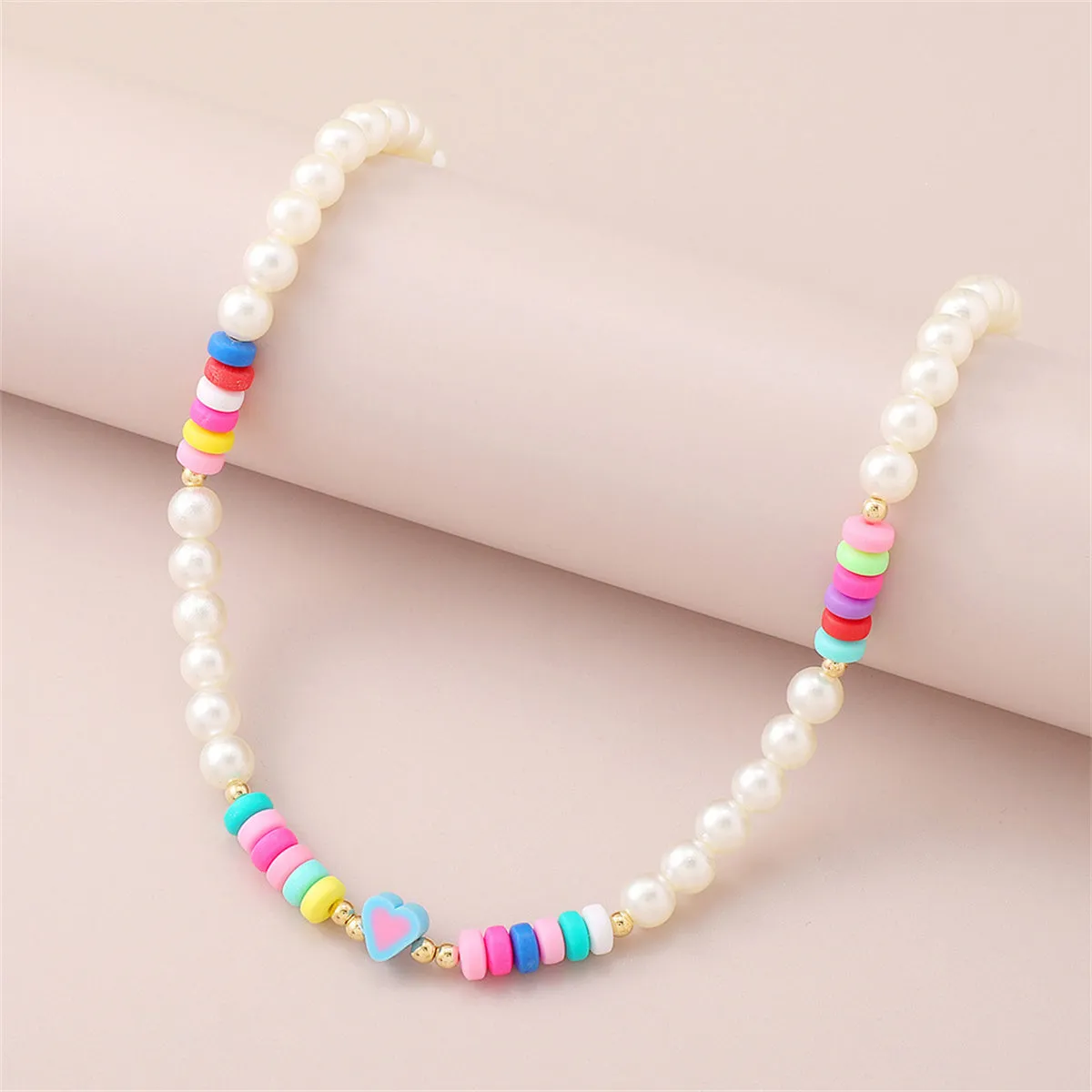Pearl & Multicolor Polymer Clay 18K Gold-Plated Heart Beaded Necklace