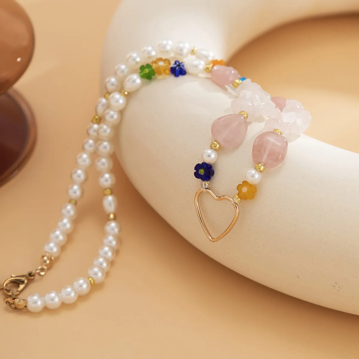 Pearl & Quartz 18K Gold-Plated Open Heart Choker Necklace