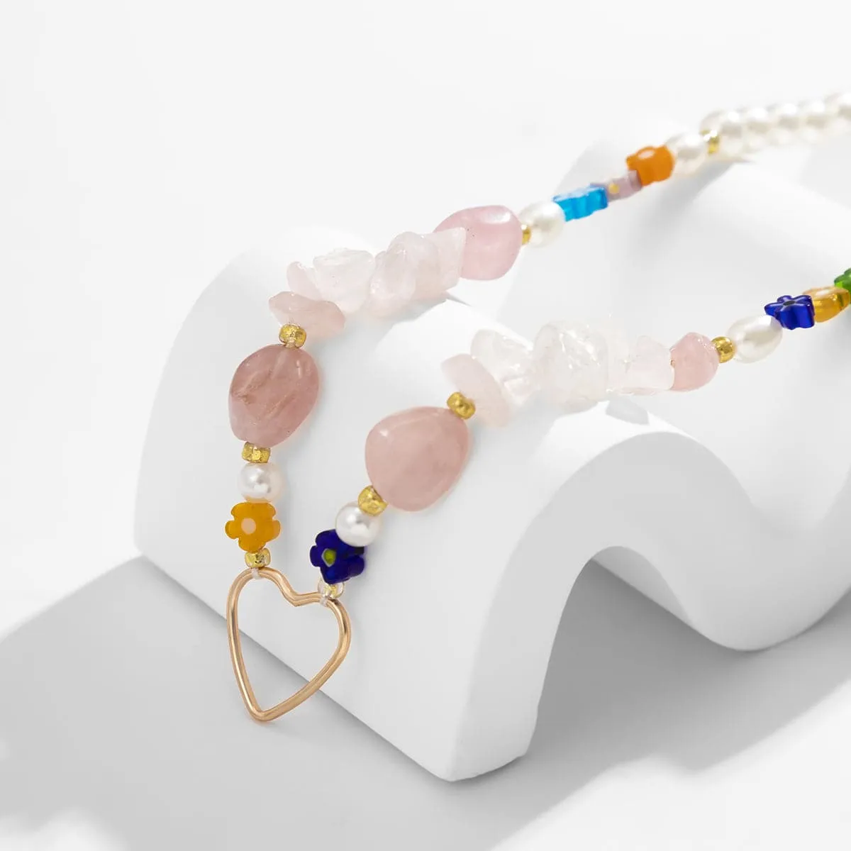 Pearl & Quartz 18K Gold-Plated Open Heart Choker Necklace