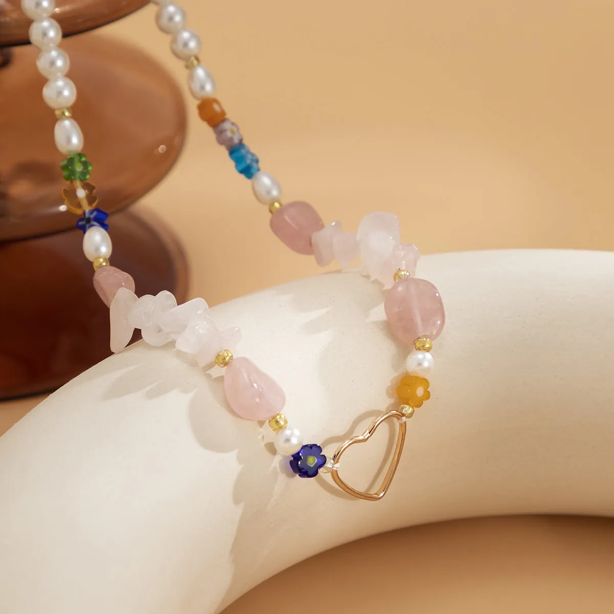 Pearl & Quartz 18K Gold-Plated Open Heart Choker Necklace