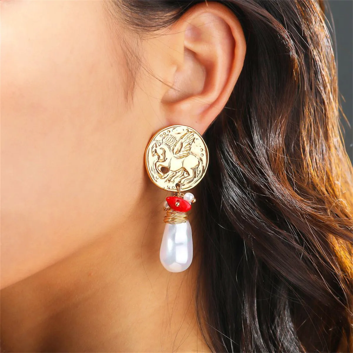 Pearl & Resin 18K Gold-Plated Unicorn Drop Earrings