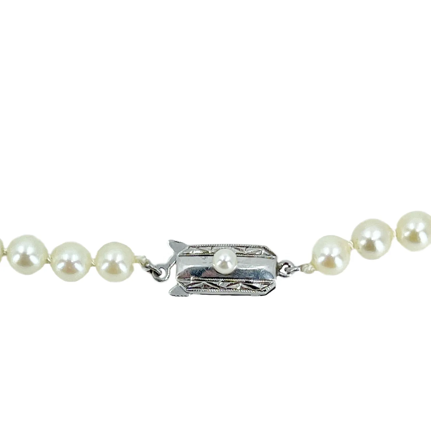 Petite Deco Japanese Saltwater Cultured Akoya Pearl Vintage Choker Necklace - Sterling Silver 16.25 Inch
