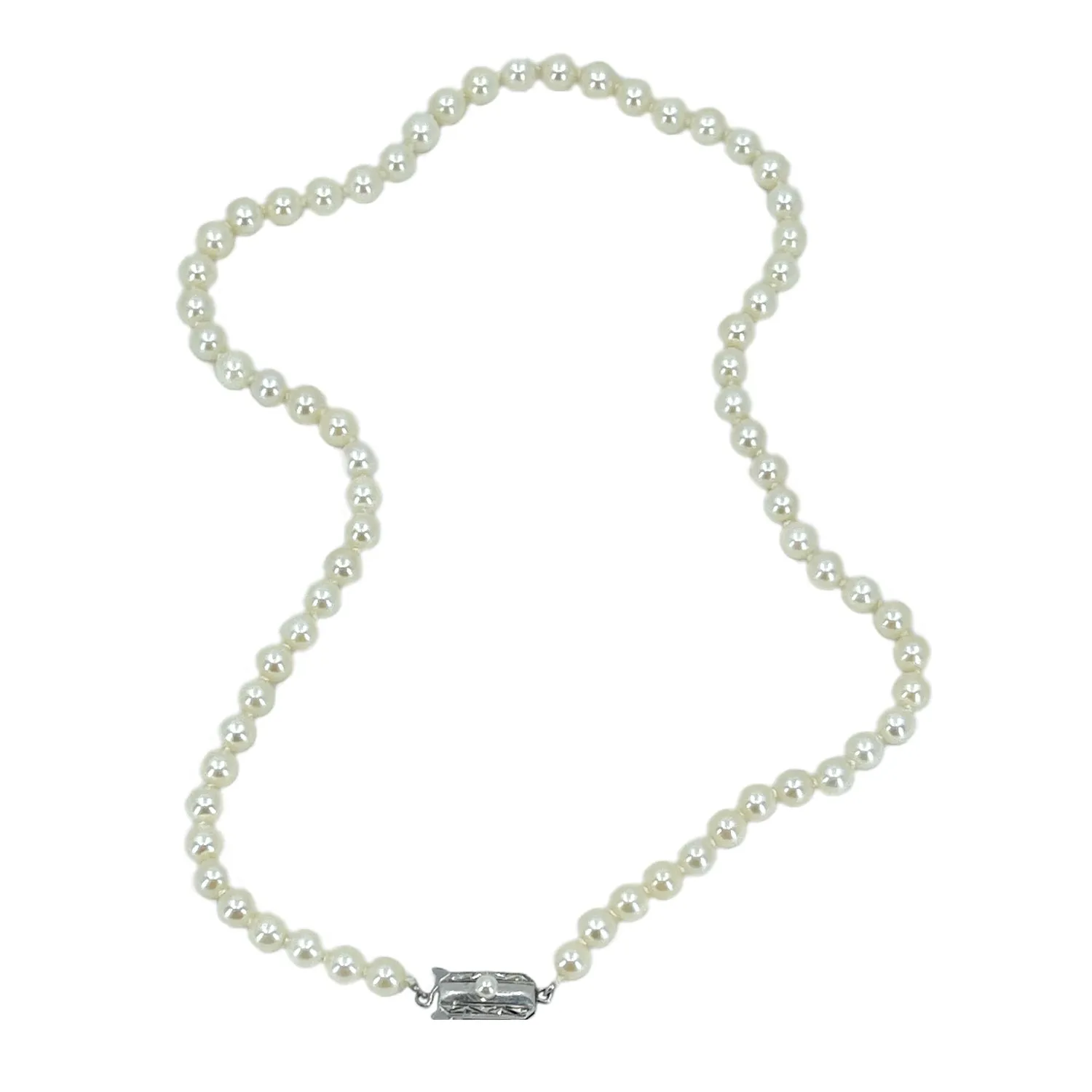 Petite Deco Japanese Saltwater Cultured Akoya Pearl Vintage Choker Necklace - Sterling Silver 16.25 Inch