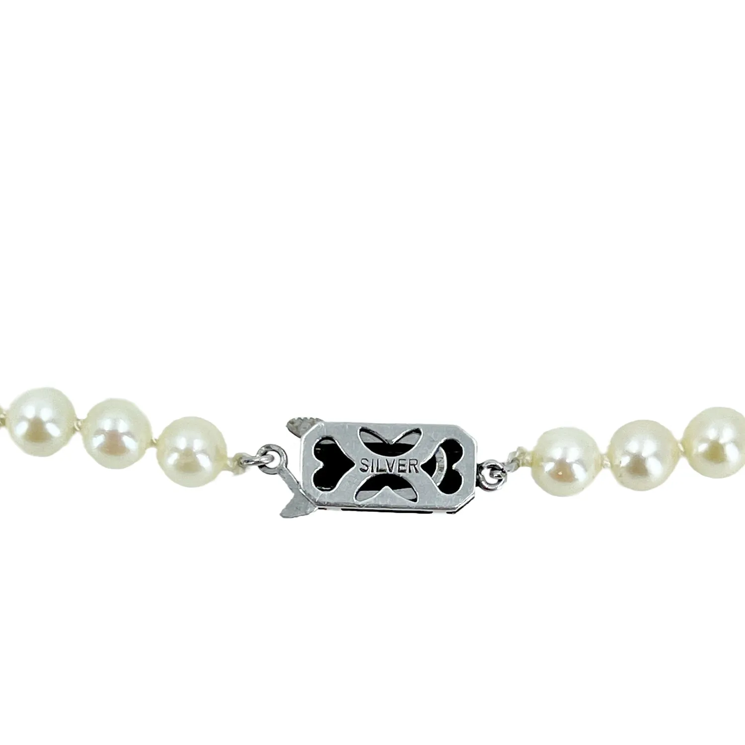 Petite Deco Japanese Saltwater Cultured Akoya Pearl Vintage Choker Necklace - Sterling Silver 16.25 Inch